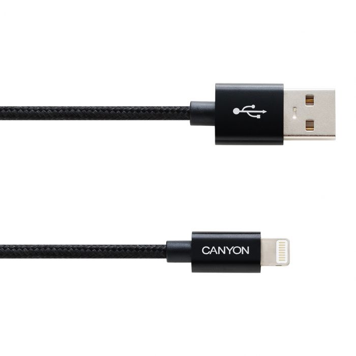 Кабель Canyon USB - Lightning 8-pin 1м, Black (CNE-CFI3B) в обплетеннi