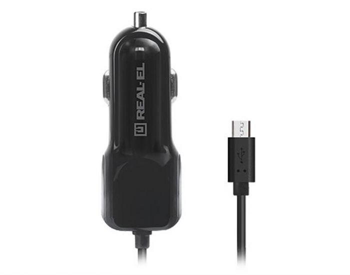 Автомобільний зарядний пристрій REAL-EL CA-15 (2USB, 2.1A) Black + кабель microUSB