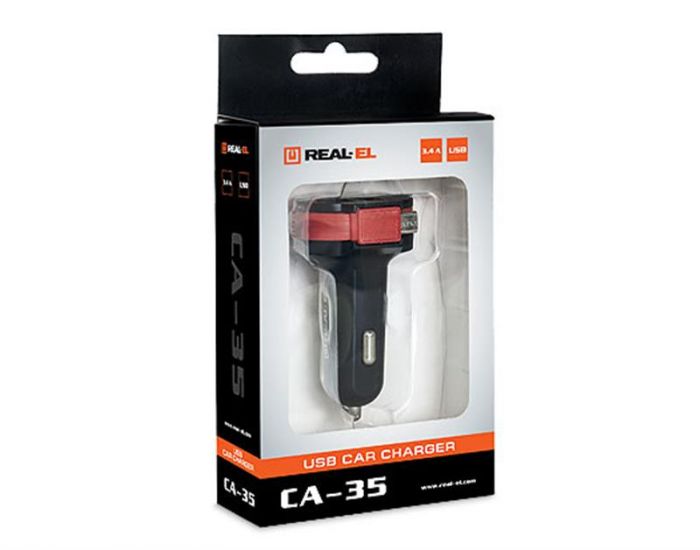 Автомобільний зарядний пристрій REAL-EL CA-35 (3USBx3.4A) Black/Orange + кабель microUSB