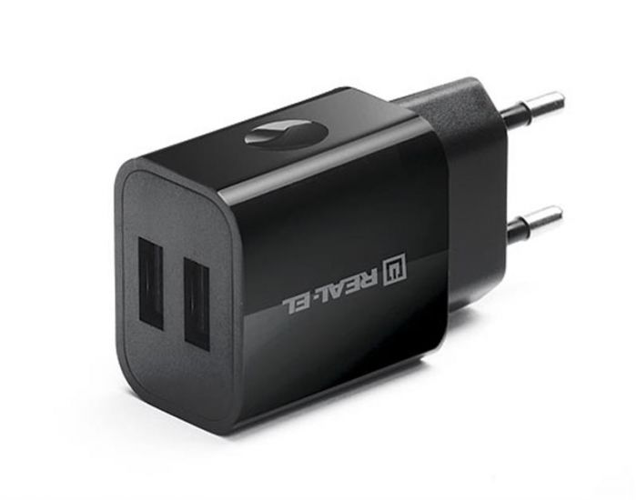 Мережевий зарядний пристрій REAL-EL CH-210 (2USB, 2.1A) Black