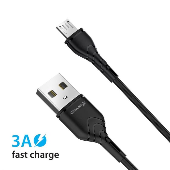 Кабель Grand-X USB - micro USB (M/M), Fast Сharge, 3 A, 1 м, Black (PM-03B)