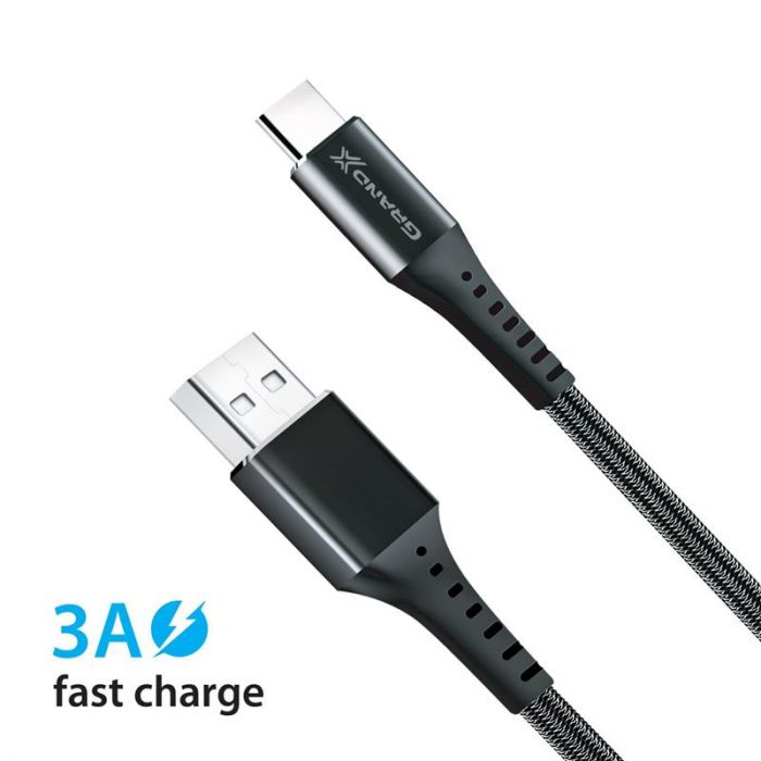 Кабель Grand-X USB-USB Type-C, 3A, 1.2м, Fast Сharge, Black (FC-12B)