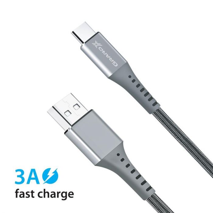 Кабель Grand-X USB-USB Type-C, 3A, 1.2м, Fast Сharge, Grey (FC-12G)