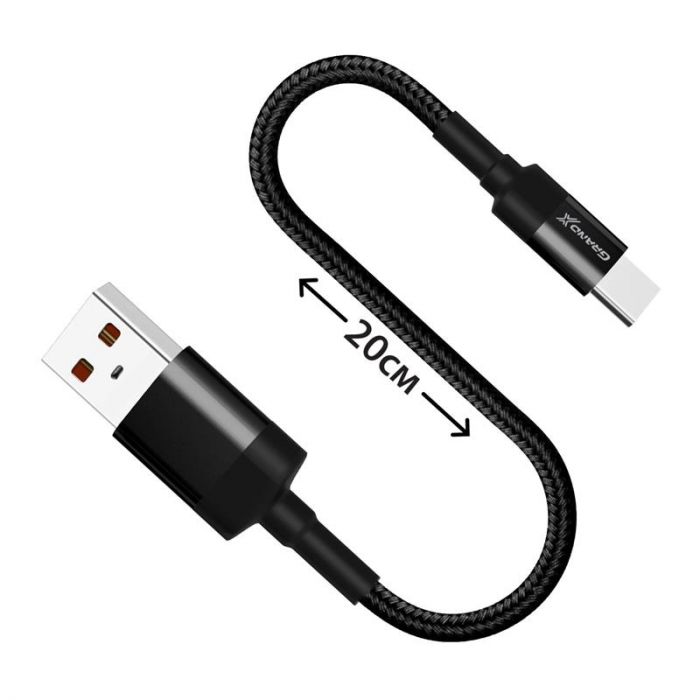 Кабель Grand-X USB-USB-C, Cu, 0.2м, Power Bank, Black (FM-20C)