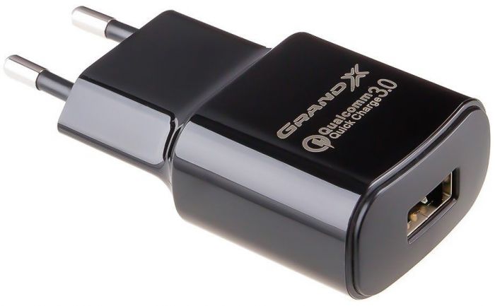 Мережевий зарядний пристрій Grand-X (1USBx3А) QC3.0 Black (CH-550TC)