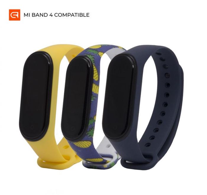 Ремінець Armorstandart Silicone для Xiaomi Mi Band 4/3 Bananas Midnight Blue/Pineapple/Yellow 3шт (ARM56232)