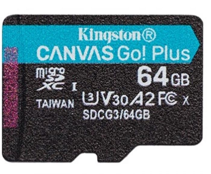 Карта пам`яті MicroSDXC 64GB UHS-I/U3 Class 10 Kingston Canvas Go! Plus R170/W70MB/s (SDCG3/64GBSP)