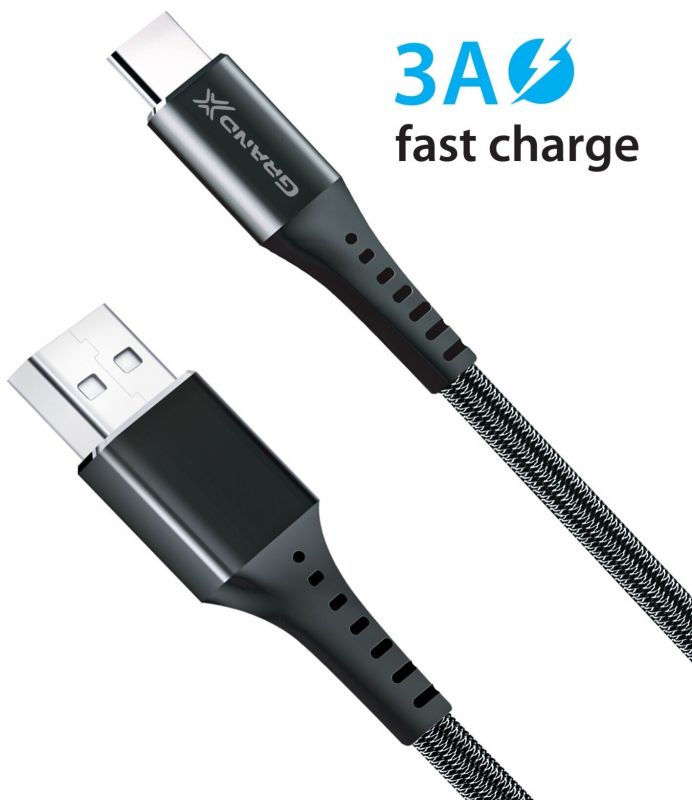 Кабель Grand-X USB - USB Type-C (M/M), 3 A, Fast Сharge, 1.2 м, Black (FC-12B)