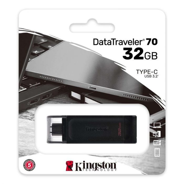 Флеш-накопичувач USB3.2 32GB Type-C Kingston DataTraveler 70 Black (DT70/32GB)