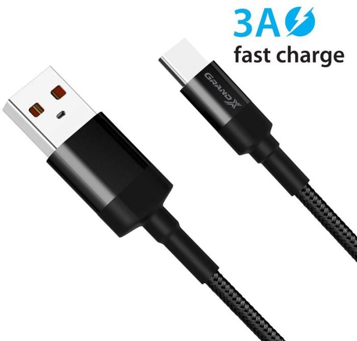 Кабель Grand-X USB-USB Type-C, 3A, Cu, 1м, Fast Сharge, Black (FC-03)