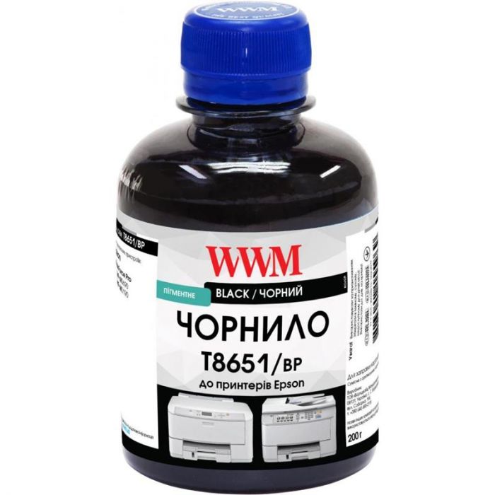 Чорнило WWM Epson WorkForce Pro WF-M5690/WF-M5190 Black Pigment (T8651/BP) 200г+шприц