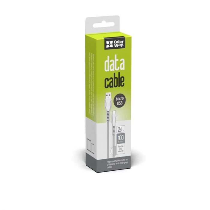 Кабель ColorWay USB-microUSB (line-drawing), 2.4А, 1м, White (CW-CBUM028-WH)