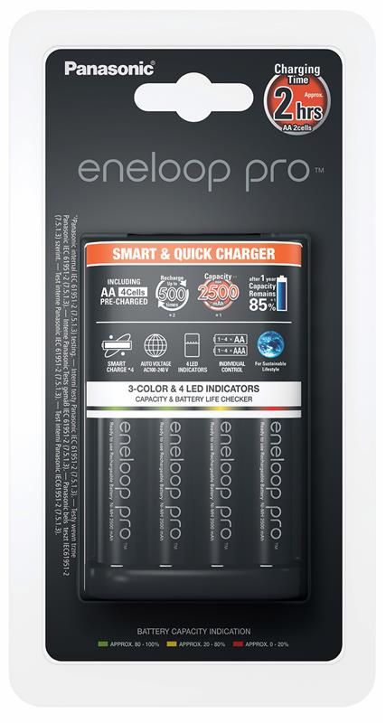 Зарядний пристрiй Panasonic Smart-Quick Charger + Eneloop Pro AA/HR06 Ni-Mh 2500 mAh BL 4 шт