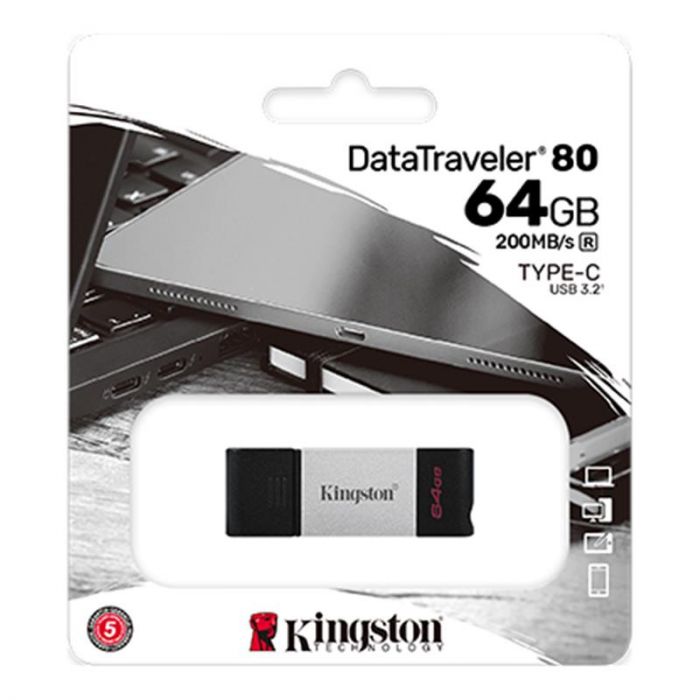 Флеш-накопичувач USB3.2 64GB Type-C Kingston DataTraveler 80 Grey/Black (DT80/64GB)