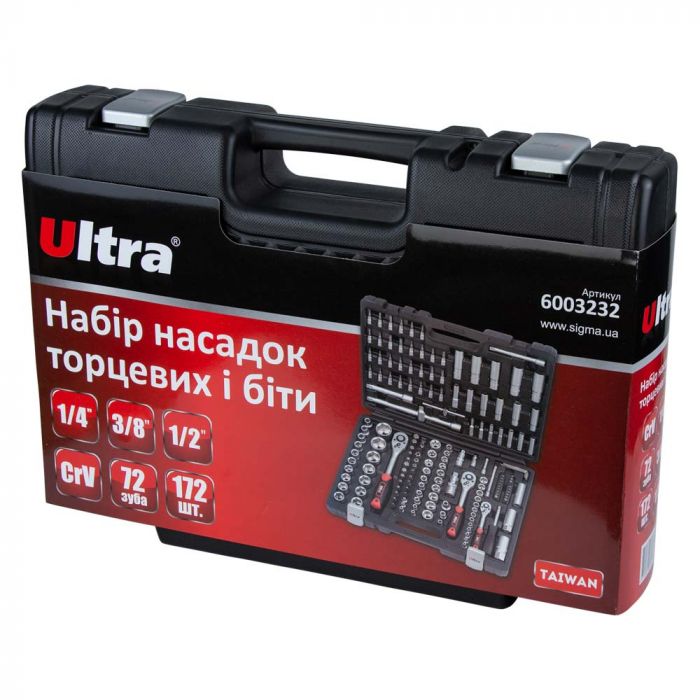 Набір насадок торцевих і біти 1/4", 3/8", 1/2" 172 шт CrV Taiwan ULTRA (6003232)