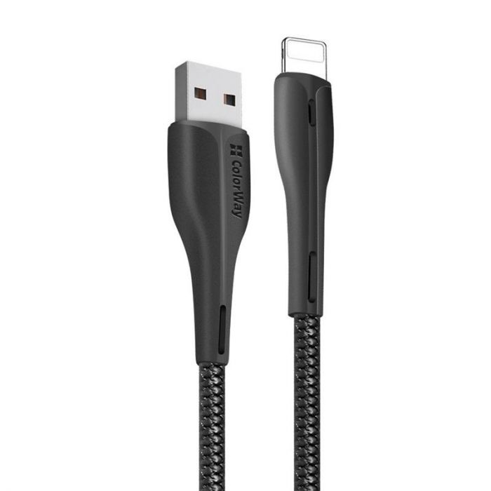 Кабель ColorWay USB-Lightning, 2.4А, 1м, PVC + Led, Black (CW-CBUL034-BK)