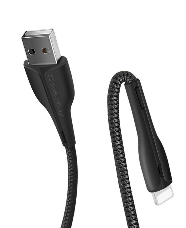 Кабель ColorWay USB - Lightning (M/M), PVC + Led, 2.4 А, 1 м, Black (CW-CBUL034-BK)