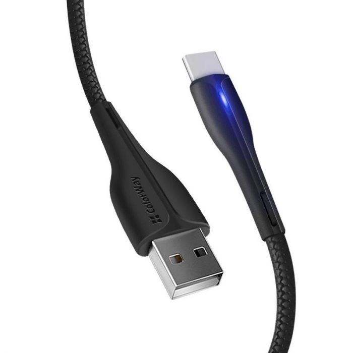 Кабель ColorWay USB - USB Type-C (M/M), PVC + Led, 2.4 А, 1 м, Black (CW-CBUC034-BK)