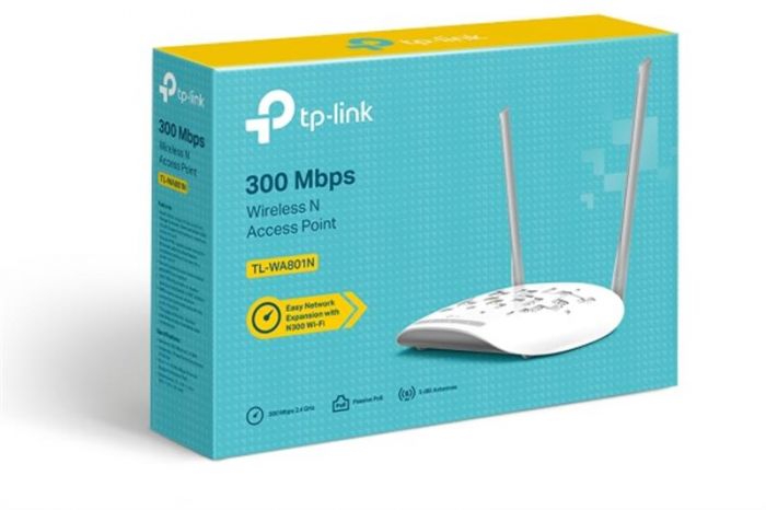 Точка доступу TP-Link TL-WA801N (300Mbps, 100мВт, 2,4Ghz, 2 антени по 5дБі)