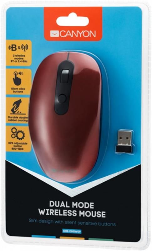 Миша Bluetooth+Wireless Canyon CNS-CMSW09R Red USB