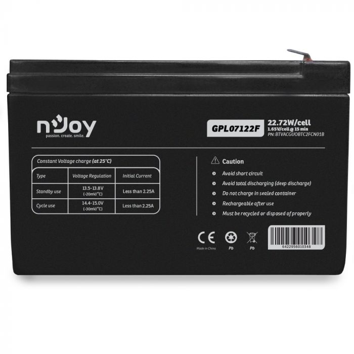 Акумуляторна батарея Njoy GPL07122F 12V 7AH (BTVACGUOBTC2FCN01B) VRLA 