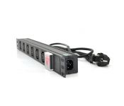 Подовжувач Merlion 6 розеток, 19", 1U, с вимикач., с адаптером живлення C13, 1.8 м (1U-M6C13-K-C13/15155)