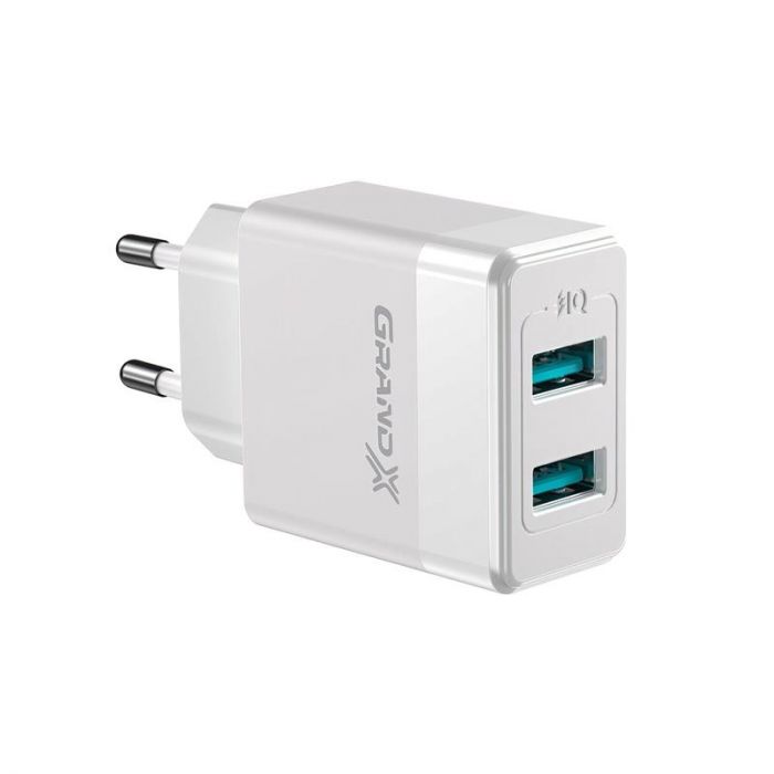 Мережевий зарядний пристрій Grand-X (2xUSB 2.4А) White (CH-50W)