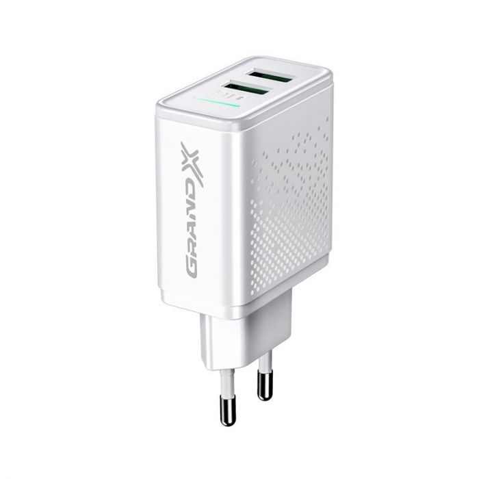 Мережевий зарядний пристрій Grand-X CH-60W (2xUSB 3.1А) White