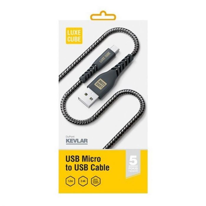 Кабель Luxe Cube Kevlar USB-microUSB, 1.2м, чорний (8886668686242) 