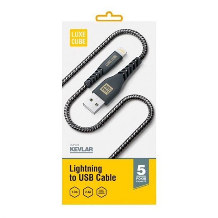 Кабель Luxe Cube Kevlar USB-Lightning, 1.2м, чорний (8886668686440) 