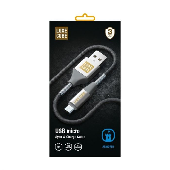 Кабель Luxe Cube Armored USB-microUSB, 1м, сірий (8886668686105)