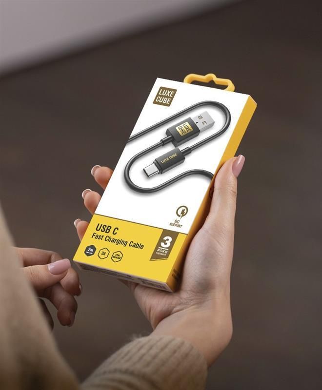 Кабель Luxe Cube USB Type-А - USB Type-C (M/M), 3 А, 1 м, чорний (8886668686112)