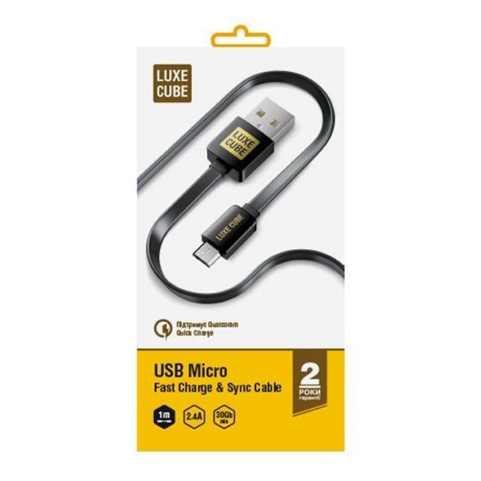 Кабель Luxe Cube Flat USB - micro USB (M/M), 1 м, чорний (2231252966013)