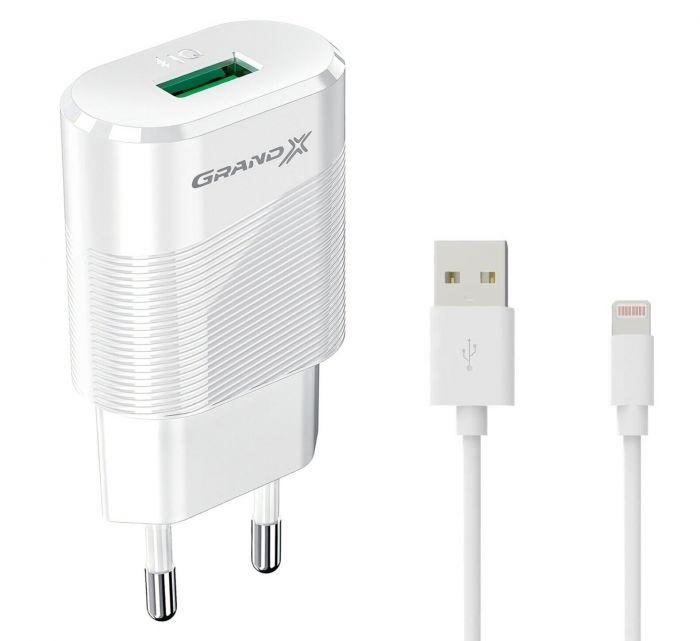 Мережевий зарядний пристрій Grand-X CH-17WL (1xUSB 2.1А) White + кабель Lightning