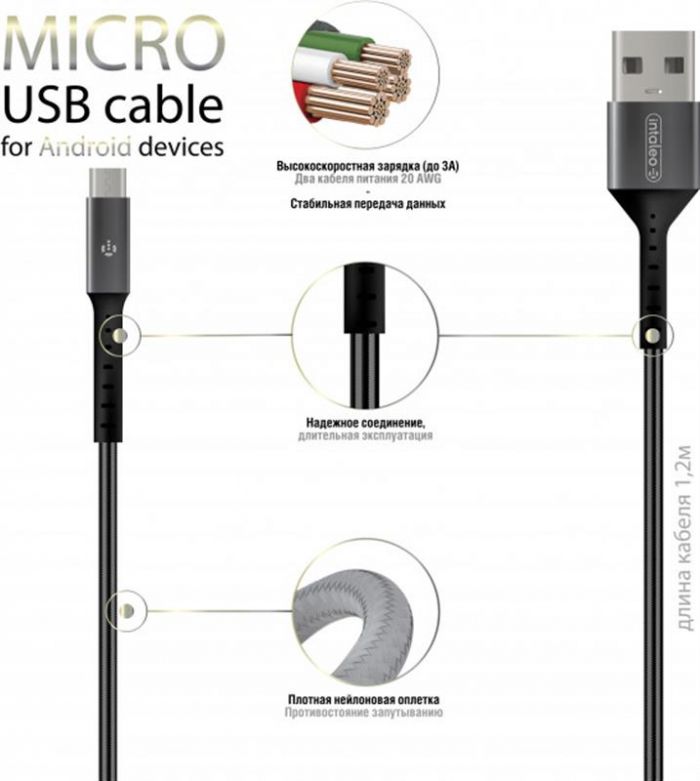 Кабель Intaleo CB0 USB-microUSB 1.2м Black/Grey (1283126495649)