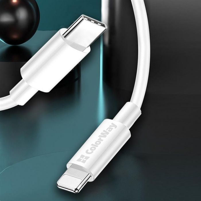 Кабель ColorWay USB-C-Lightning, 3.0А, 1м, White (CW-CBPDCL032-WH)