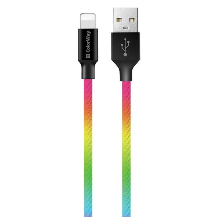 Кабель ColorWay USB - Lightning (M/M), 2.4 А, 1 м, Multicolor (CW-CBUL016-MC)