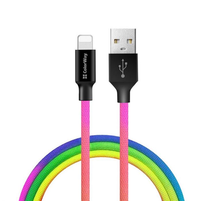 Кабель ColorWay USB-Lightning, 2.4А, 1м, Multicolor (CW-CBUL016-MC)