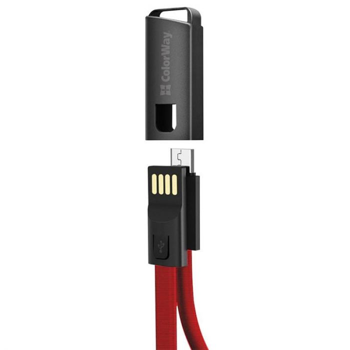 Кабель ColorWay USB - micro USB (M/M), 2.4 А, 0.22 м, Red (CW-CBUM022-RD)