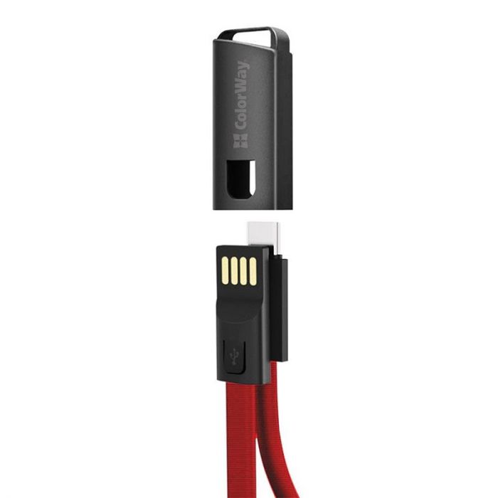 Кабель ColorWay USB-USB Type-C, 2.4А, 0.22м, Red (CW-CBUC023-RD)