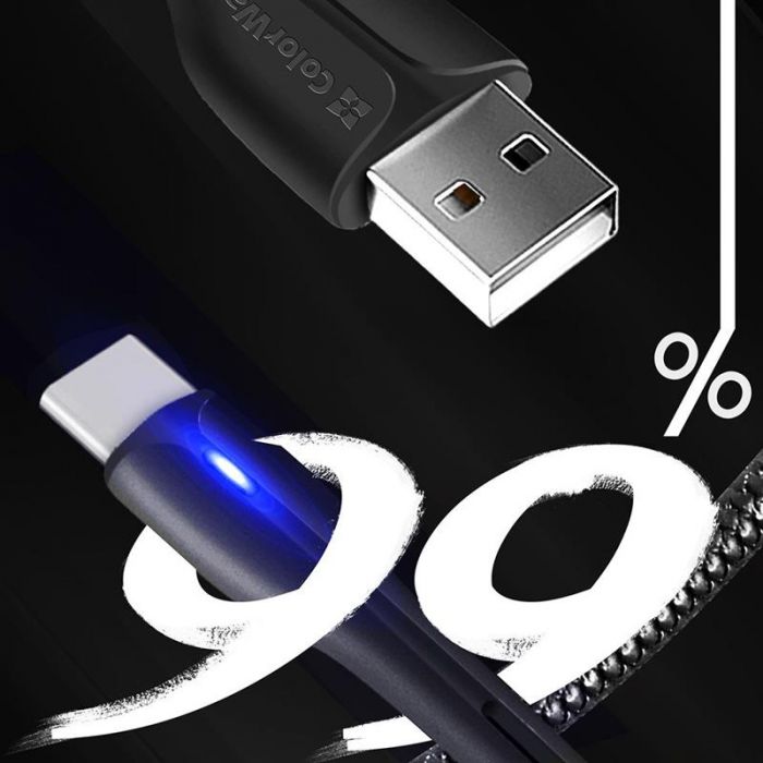 Кабель ColorWay USB - USB Type-C (M/M), PVC + Led, 2.4 А, 1 м, Black (CW-CBUC034-BK)