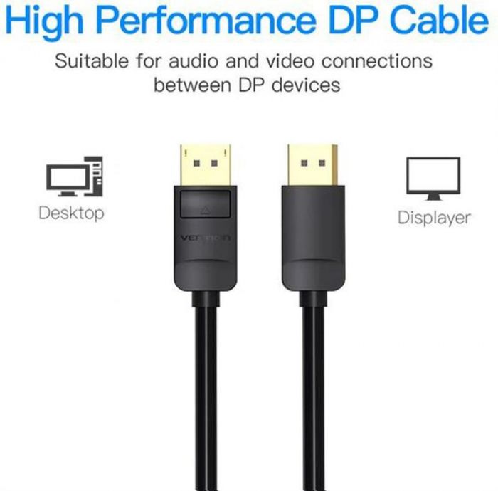 Кабель Vention DisplayPort - DisplayPort, M/M, 1 м, v1.2, чорний (HACBF)