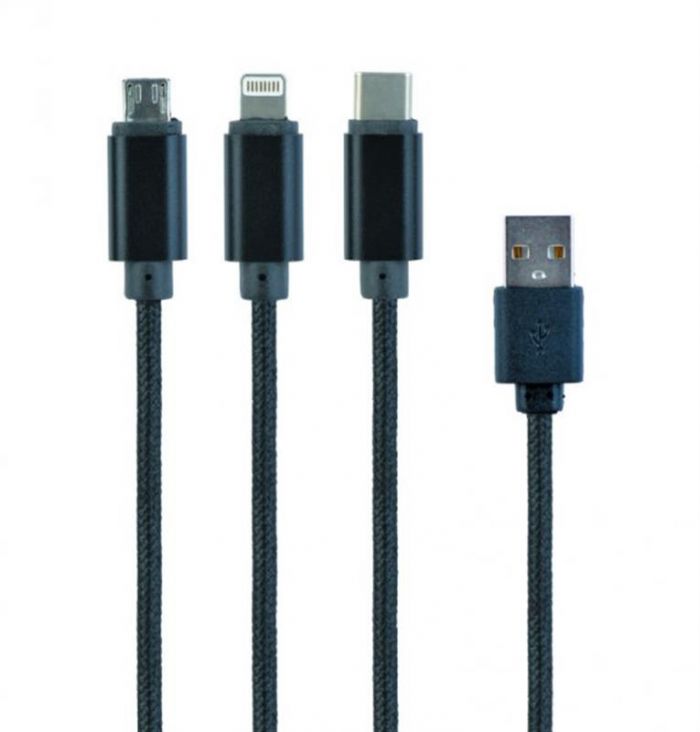 Кабель Cablexpert (CC-USB2-AM31-1M) USB BM - Lightning/MicroUSB/USB-C, 1м, чорний