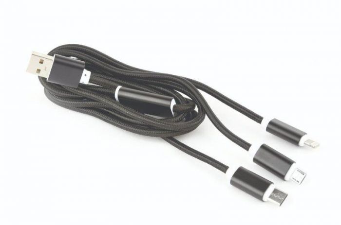 Кабель Cablexpert USB - Lightning + micro USB + USB Type-C (M/M), 1 м, чорний (CC-USB2-AM31-1M)