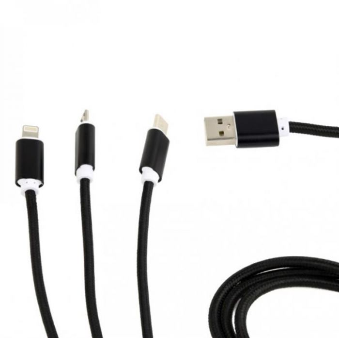 Кабель Cablexpert (CC-USB2-AM31-1M) USB BM - Lightning/MicroUSB/USB-C, 1м, чорний