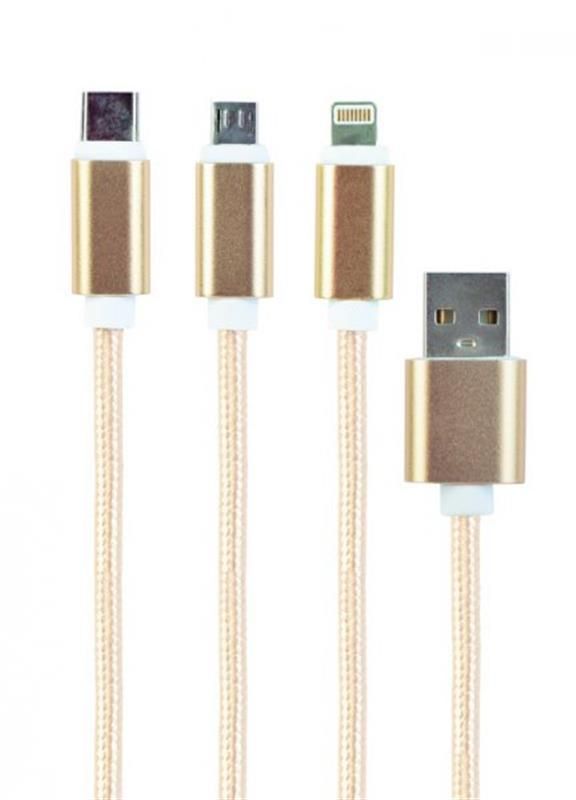 Кабель Cablexpert USB - Lightning + micro USB + USB Type-C (M/M), 1 м, золотистий (CC-USB2-AM31-1M-G)