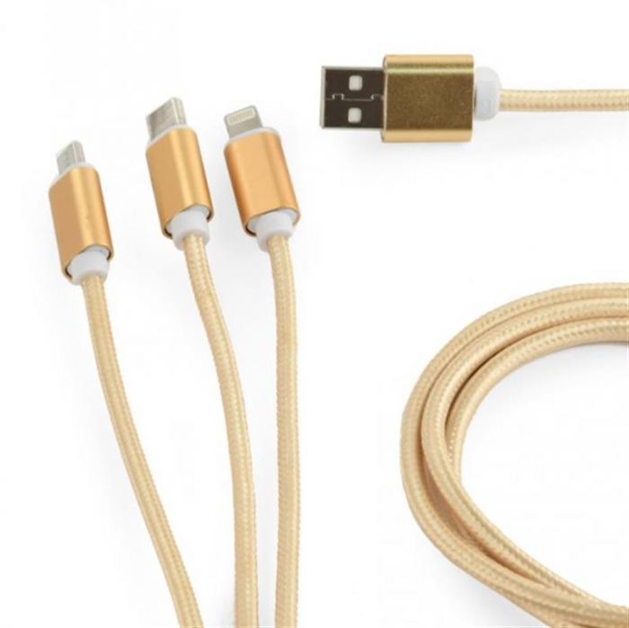 Кабель Cablexpert (CC-USB2-AM31-1M-G) USB BM - Lightning/MicroUSB/USB-C, 1м, золотистий