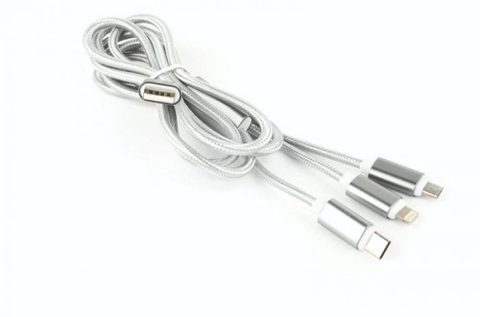 Кабель Cablexpert (CC-USB2-AM31-1M-S) USB BM - Lightning/MicroUSB/USB-C, 1м, сріблястий