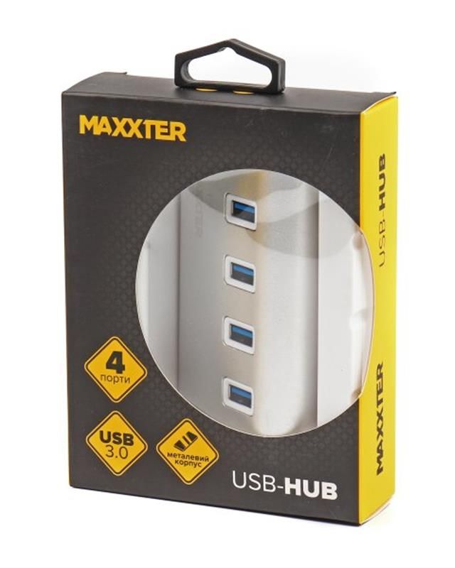 USB-хаб Maxxter 4 ports Silver (HU3A-4P-01)