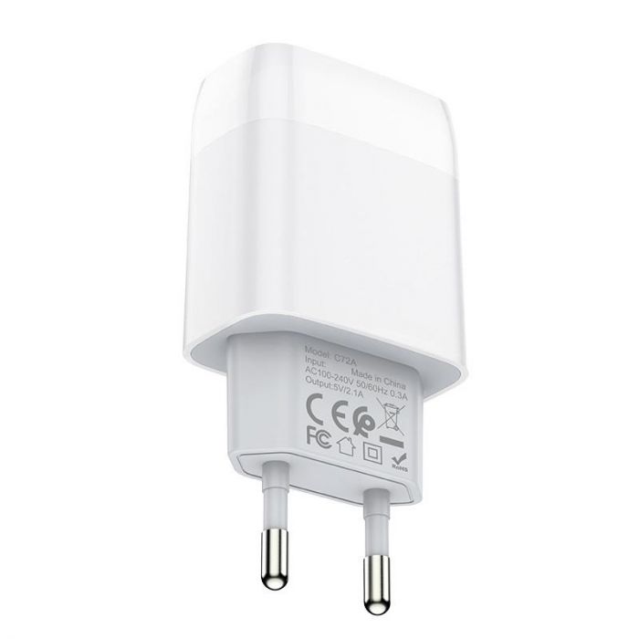 Зарядний пристрій Hoco C72A Glorious (1USB, 2.1А) White (6931474713001) + кабель MicroUSB